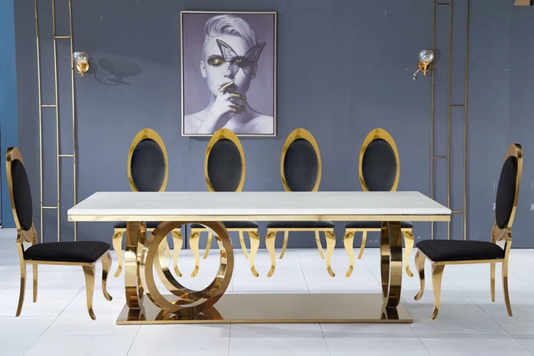 Роскошный Мраморный золотистый обеденный стол A8068 для 12 стульев