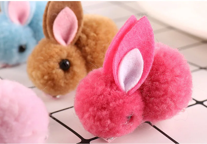 Popular Cute Pompom Plush Cartoon Bunny Girls Hairclip Lovely Stuffed Animal Rabbit Hairpin Hair Clips