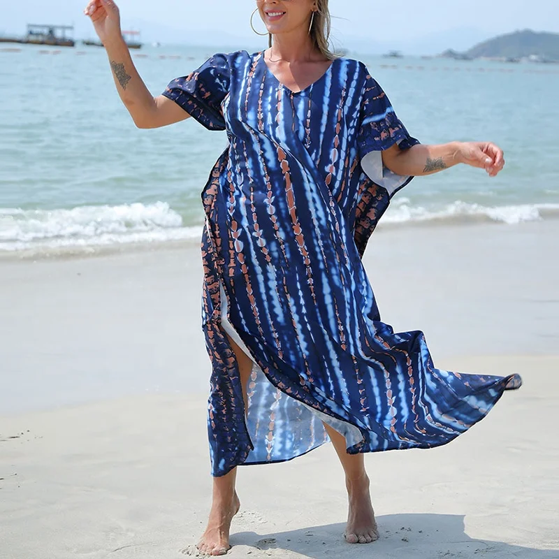 Ladies Tie-Dye Robe Sun Skirt Loose Plus Size Holiday Beach Dress