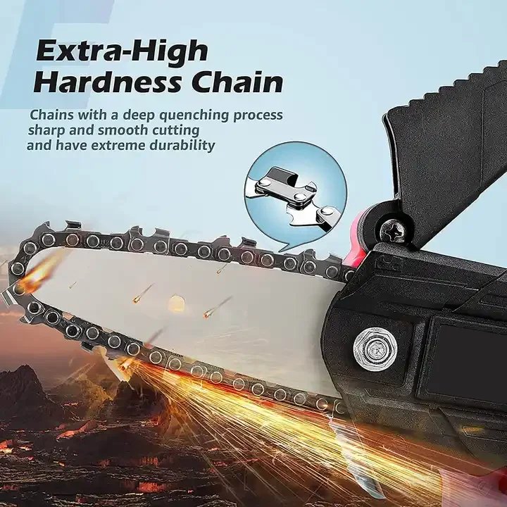 Mini Chainsaw 4-Inch with 2 Battery Hand Held Small Rechargeable Cordless Saw with 2 Chains Security Lock for Wood Cutting