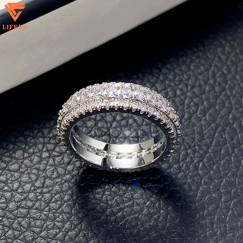 Hip Hop Iced Out 925 Silver Pass Diamond Tester 5 Rows VVS Moissanite GRA Rapper Dazzling Sparkly Eternity Band Ring For Men