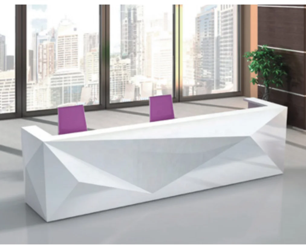 
NEW arrival unique shaped office furniture white piano baking varnish reception desk with hardware drawer lock and PC cabinet 