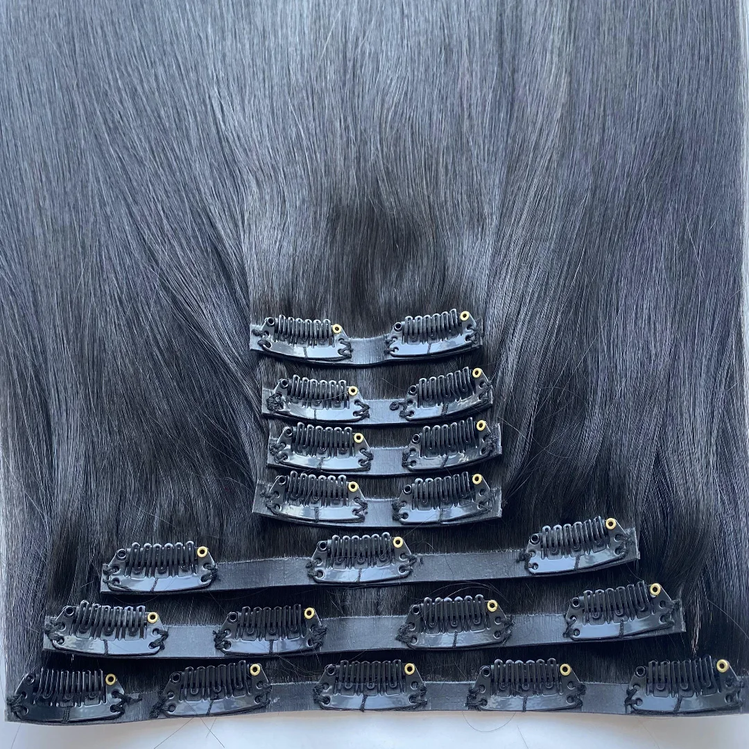 Pure and Unprocessed Human Hair Weft Extensions Instant Length and Volume Clip-in Hair Extensions Machine Double Weft straight