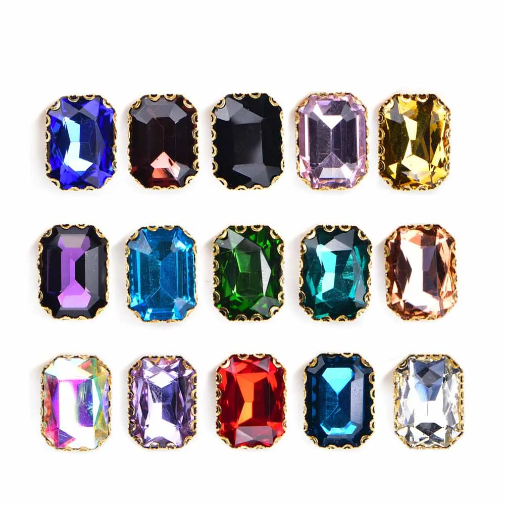 JFS015 Wholesale Sparkly Metal Claw Prong Setting Flatback Rectangle Clear Crystal Acrylic Sewing Buttons Sew On Rhinestones
