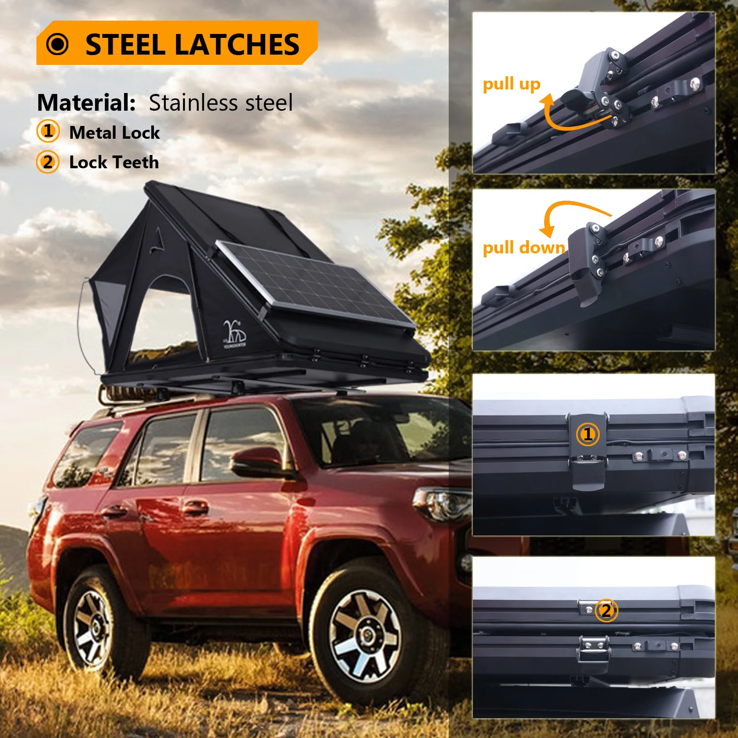 210x130x150cm Aluminum Hard Shell Suv Pop Up New Style Triangle Car Roof Top Tent