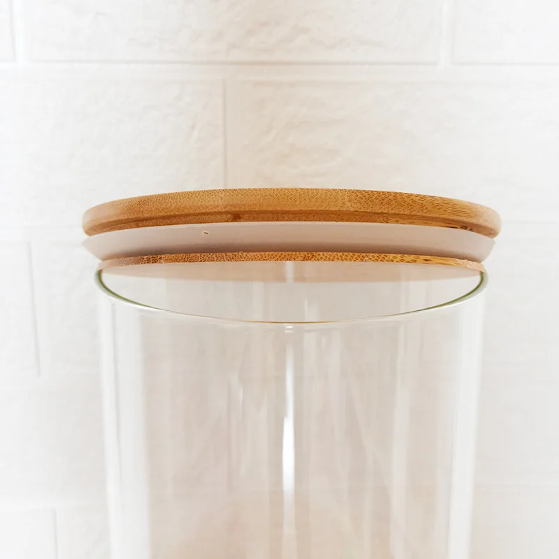 Large capacity glass storage jar custom kitchen glass food storage container glass spice jar with bamboo lids for Spaghetti