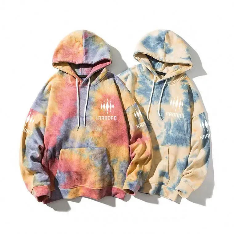 Online Hot Manufacturer Logo Customized All Print Fashion Drawstring Men Oversized Casual Hoodies Tie Dye Sweatshirts Crew Neck