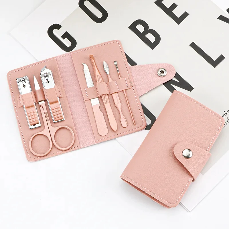 7 In 1 Rose Pink Nail Clipper Set Personal Nail Cutter Tools Travel Grooming Kit Manicure Pedicure Tools Kit