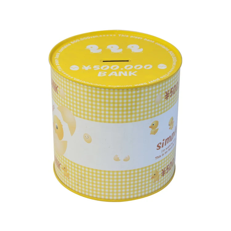Round shape cute printing unique coin banks promotional coin saving bank for Children