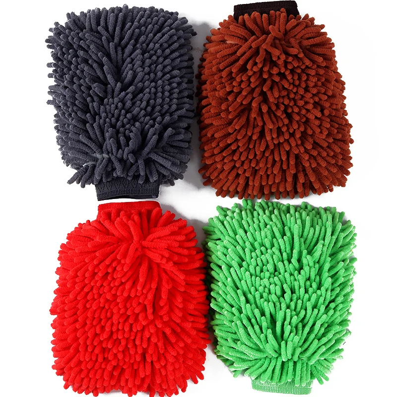 customized logo wholesale microfiber car wash mitt chenille car wash gloves 18*24cm  scratching free car cleaning gloves