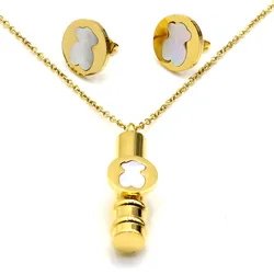 Afxsion high quality Titanium steel jewelry Bear pendant necklace and earrings set Stainless steel jewelry set women