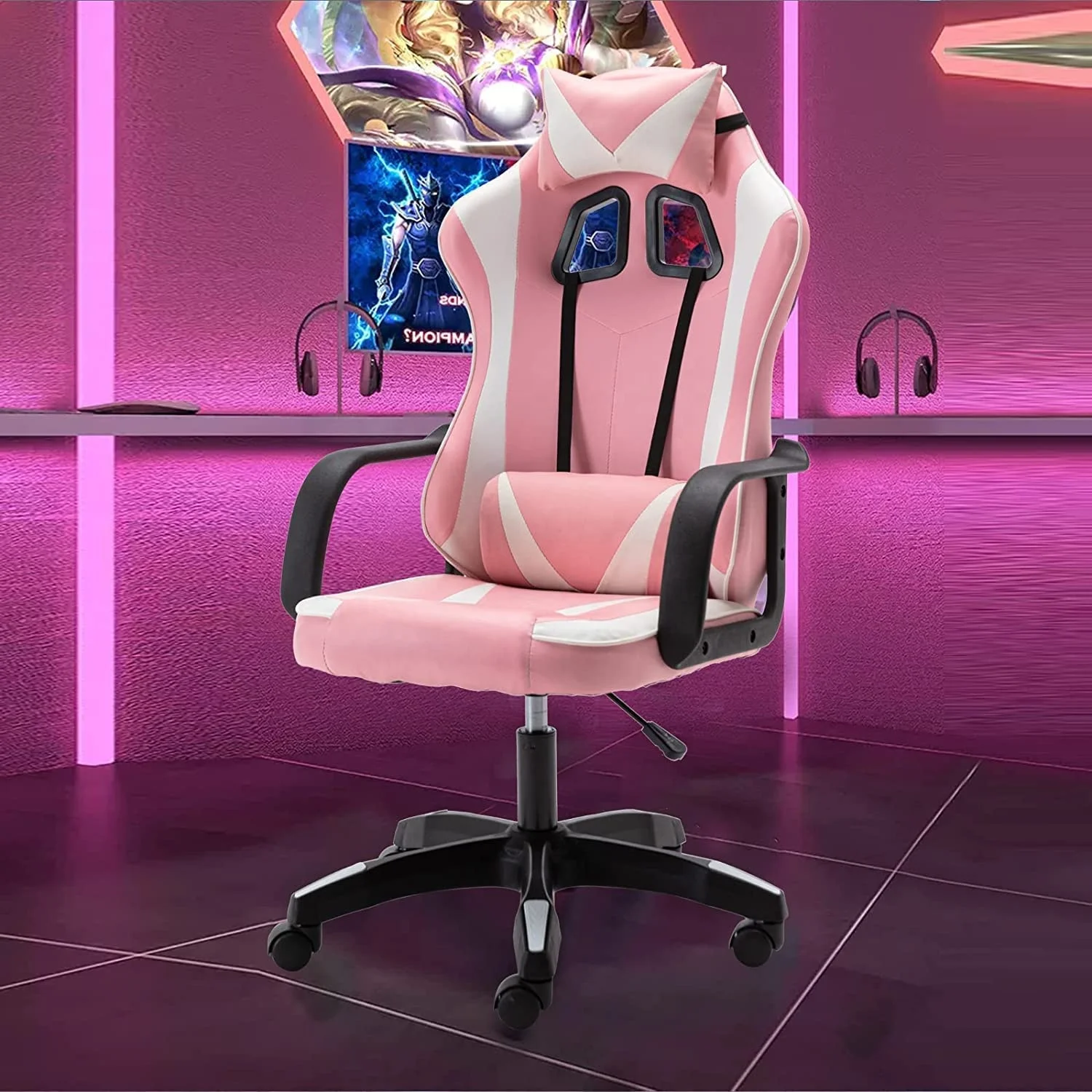 Pakistan popular high quality low MOQ PC Office Chair cheap Pink Gaming Chair Computer Gamer Chair for Girls nylon base