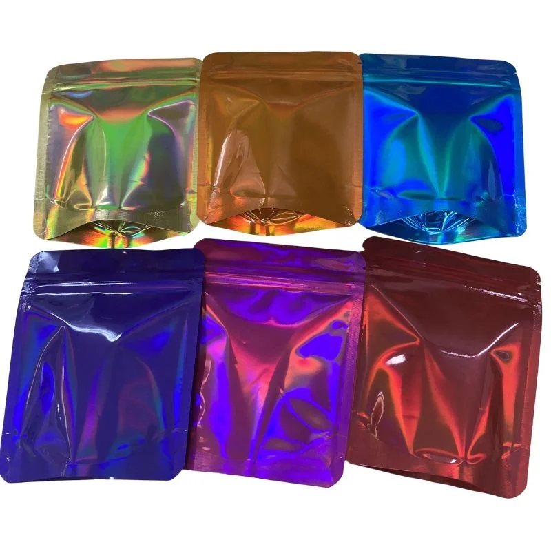 Holographic Colorful Plastic Bags Matte Glossy Silver 0.125oz Smell Proof Ziplock Bags 4x5 Colored Plastic Mylar Bags