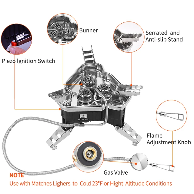Bulin camping gas stove with 3 burner big power backpacker can be portable mini stove