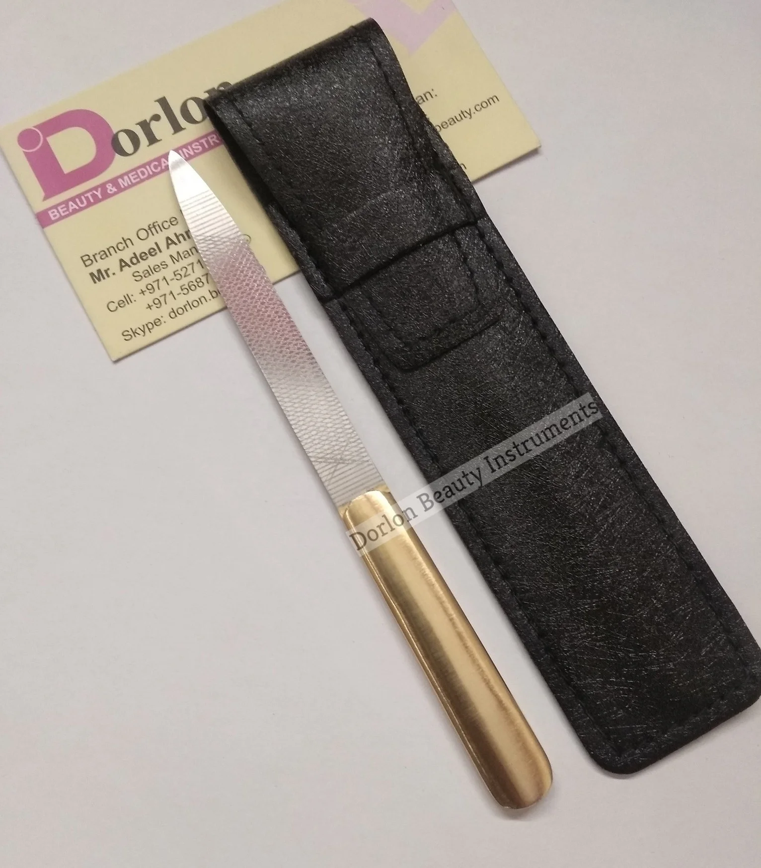 Non Slip Handle Stainless Steel Nail File With Artificial Leather Case Sustainable Custom Logo Print Double Sided Nail Files