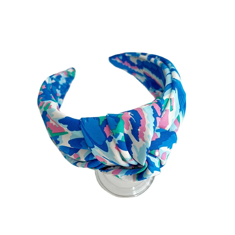 Hair band bright leopard color printed wide-brimmed headband all tied satin fabric hair band