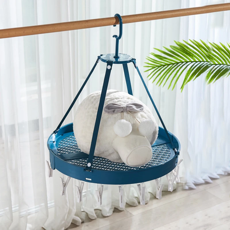 Multifunctional Folding Tiled Portable Plastic Drying Clothes Sock Pants Lingerie Hanger Outdoor Clothes Drying Rack With Clip