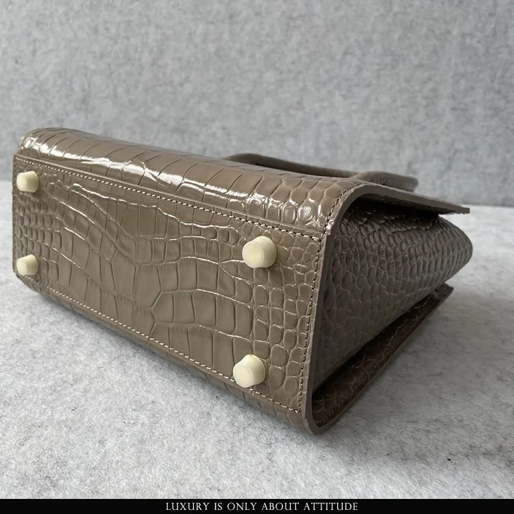 Luxury box doctor style leather bag, designer high quality italian genuine embossed crocodile leather women tote handbag