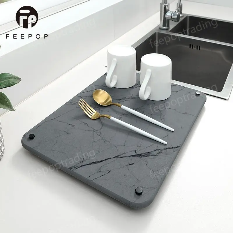 Kitchen Dish Drying Mat Non-Slip Kitchen Quick Dry Mat Fast Absorbent Stone Dish Drying Mat for Kitchen Counter