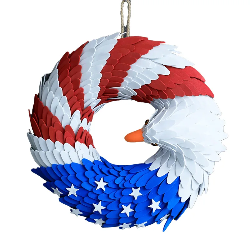 Wholesale Independence Day Door Wreath 15 Inch American Flag Eagle Wreath Patriotic Wreath for Front Door Window Porch USA Decor