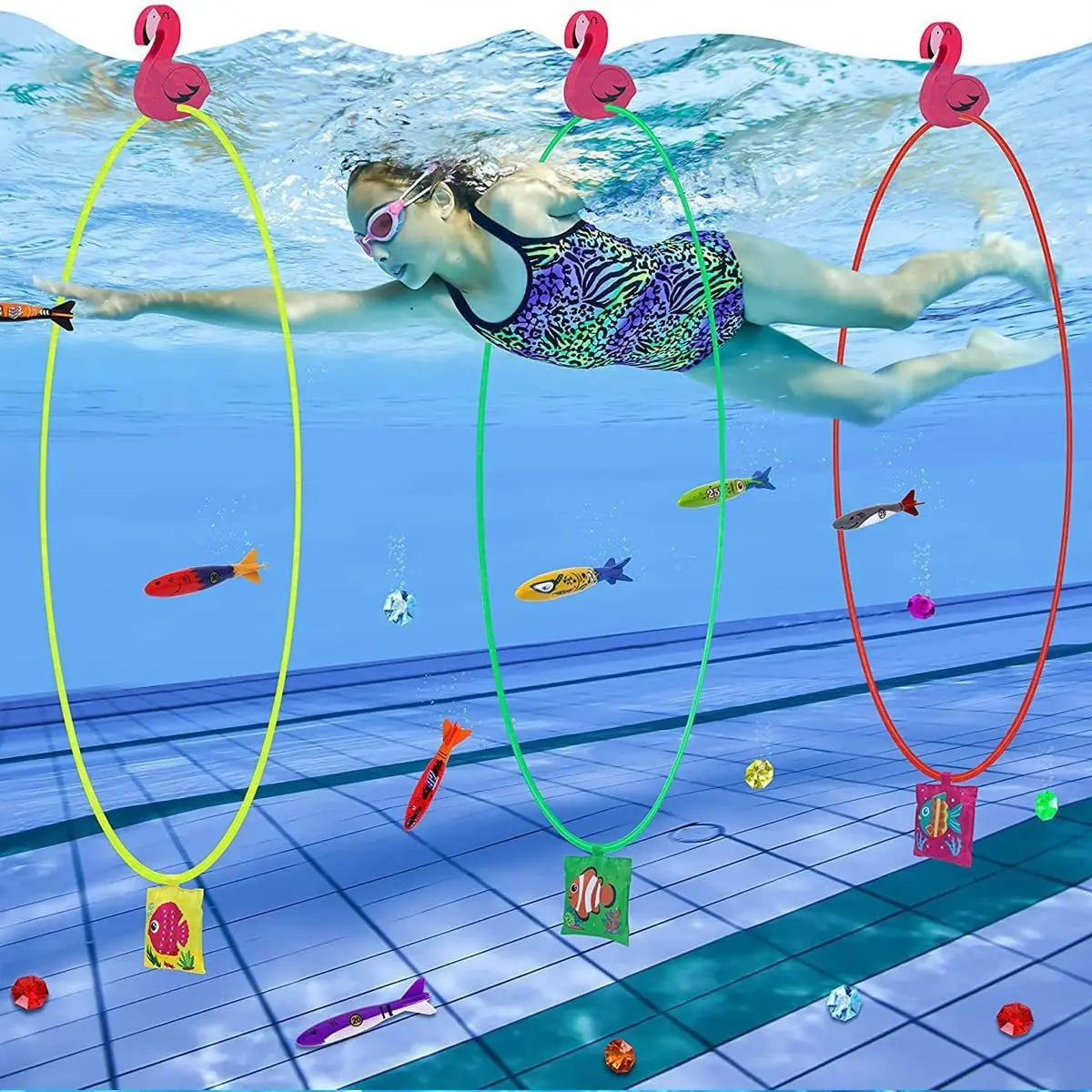 Diving Rings Swimming Thru Rings Toy Adjustable Hoop Underwater Sport Swim Through Rings Diving Training Circle