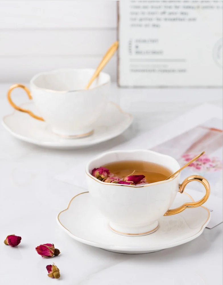 Hand painted gold European bone china flower tea cup can add LOGO factory direct sales coffee cup and saucer set