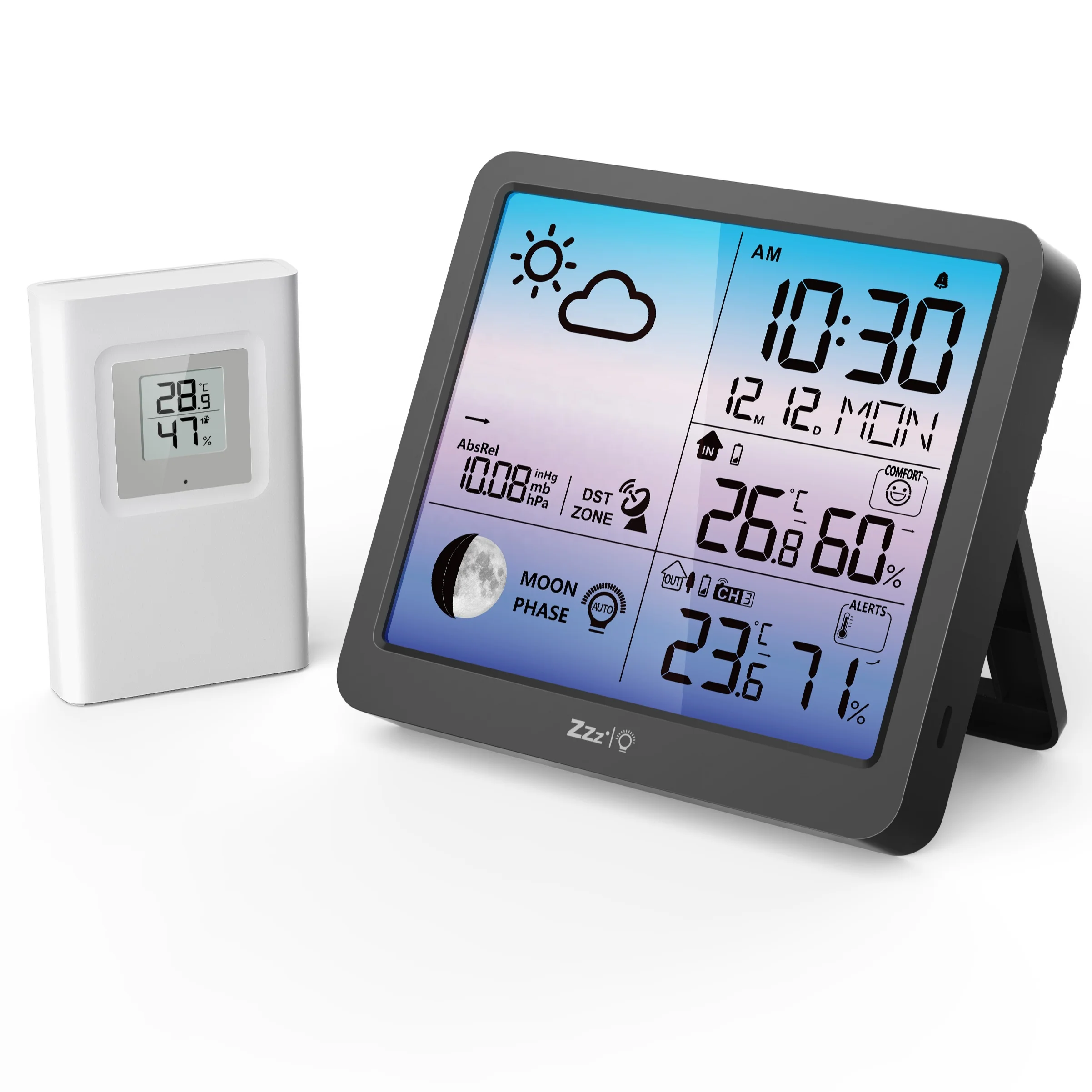 Wireless Weather Station Clock with outdoor sensor, Digital LCD Display Thermo-hygrometer Weather Station Clock