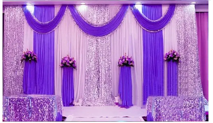 Special Offer 10ftx10ft sequin wedding backdrop curtain with swag backdrop/ wedding decoration romantic Ice silk stage curtains