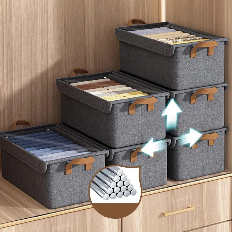 TS Wardrobe Clothes Organizer Foldable Drawer Organizers for Clothing Jean Closet Organizers and Storage Bins with Clear Lid