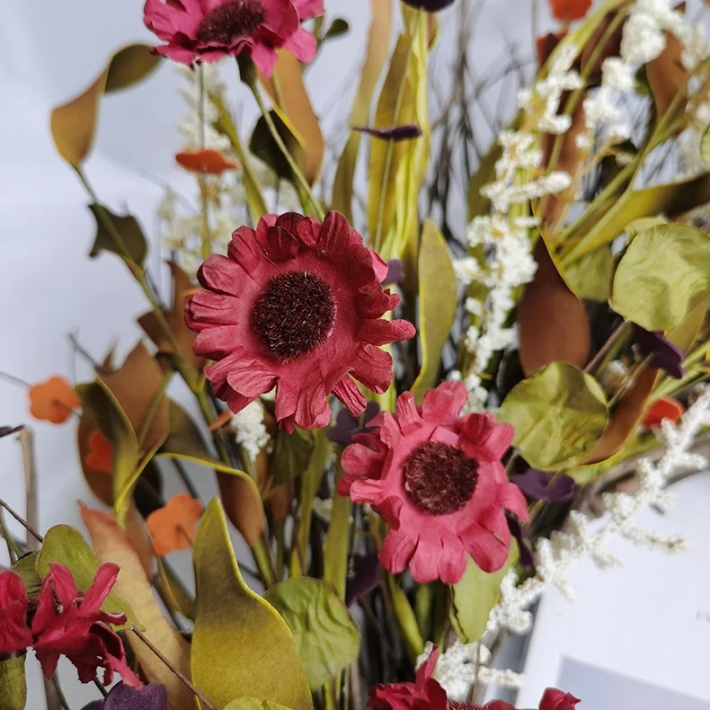 Autumn red daisy flowers wild flower wreath handcrafts wedding decoration faux daisy flower wreath