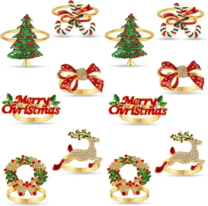 Jiema Christmas Napkin Rings Delicate Table Decors for Christmas Holiday Wedding Banquet Birthday Deco Diamonds Napkin Ring