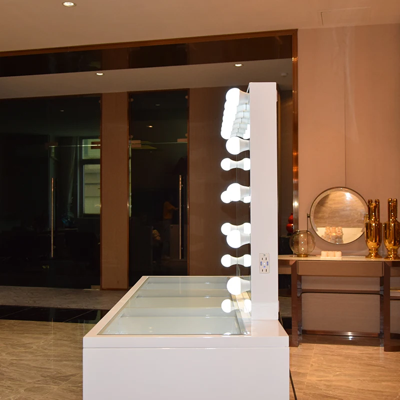 Docarelife Luxurious Wooden Lighted LED Bulb Hollywood Style Vanity Dressing Makeup Table and Mirror Set with 3 Drawers