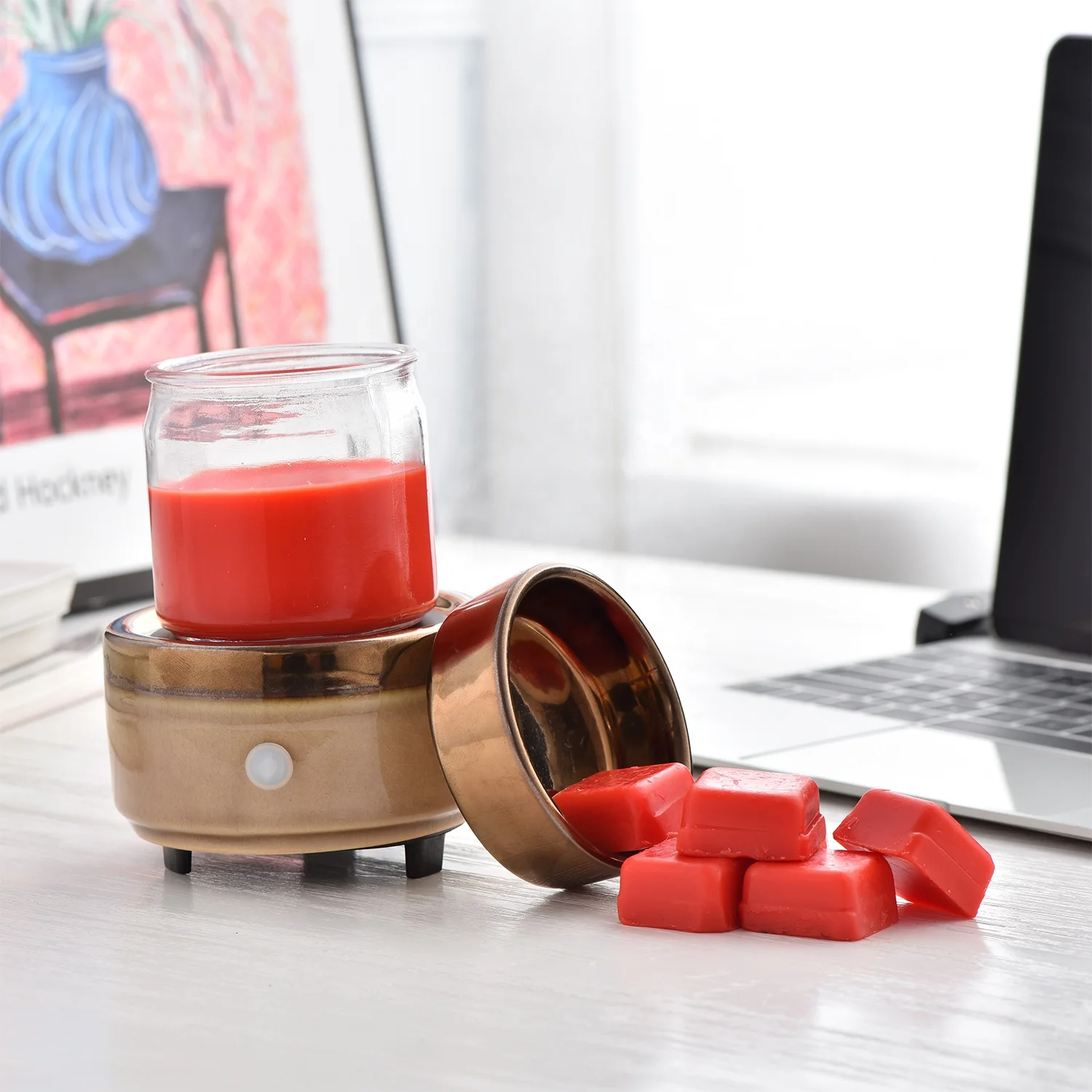 Brown Ceramic 2 In 1 Fragrance Oil Warmer Electric Wax Warmer Candle Melt Burners For Spa and Aromatherapy Use