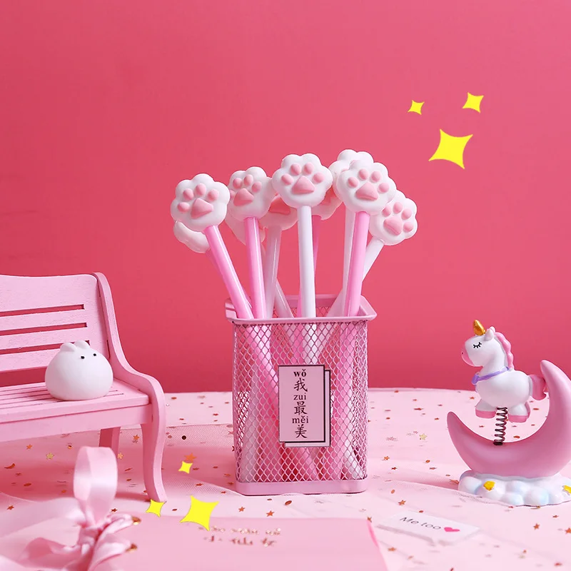 Korean Custom Cute Girl Soft Cat Claw Pen Pink Stationery 0.5mm Black School Kids Writing Gel Pen