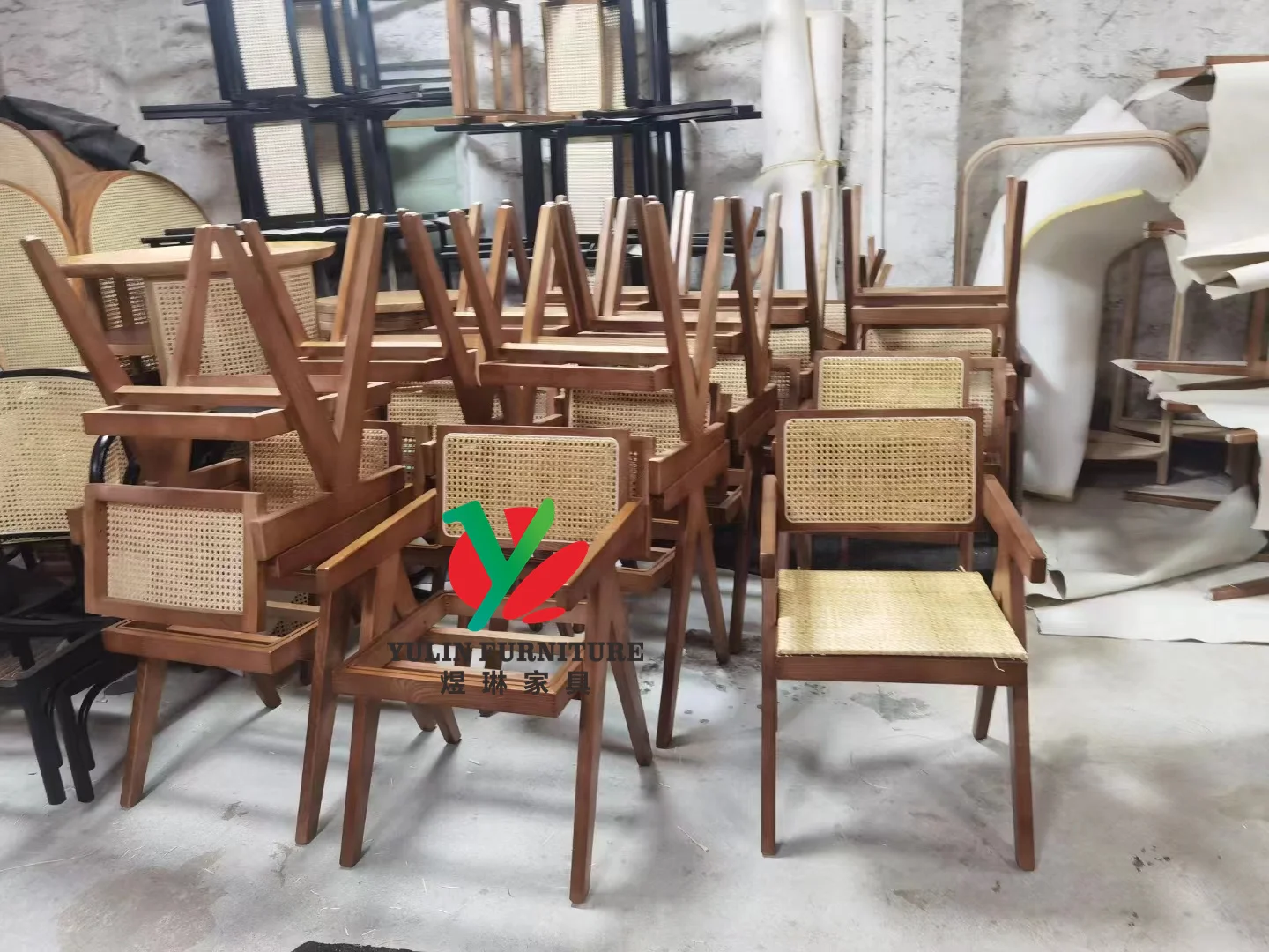Classical canteen coffee shop wood cane wooden restaurant chair