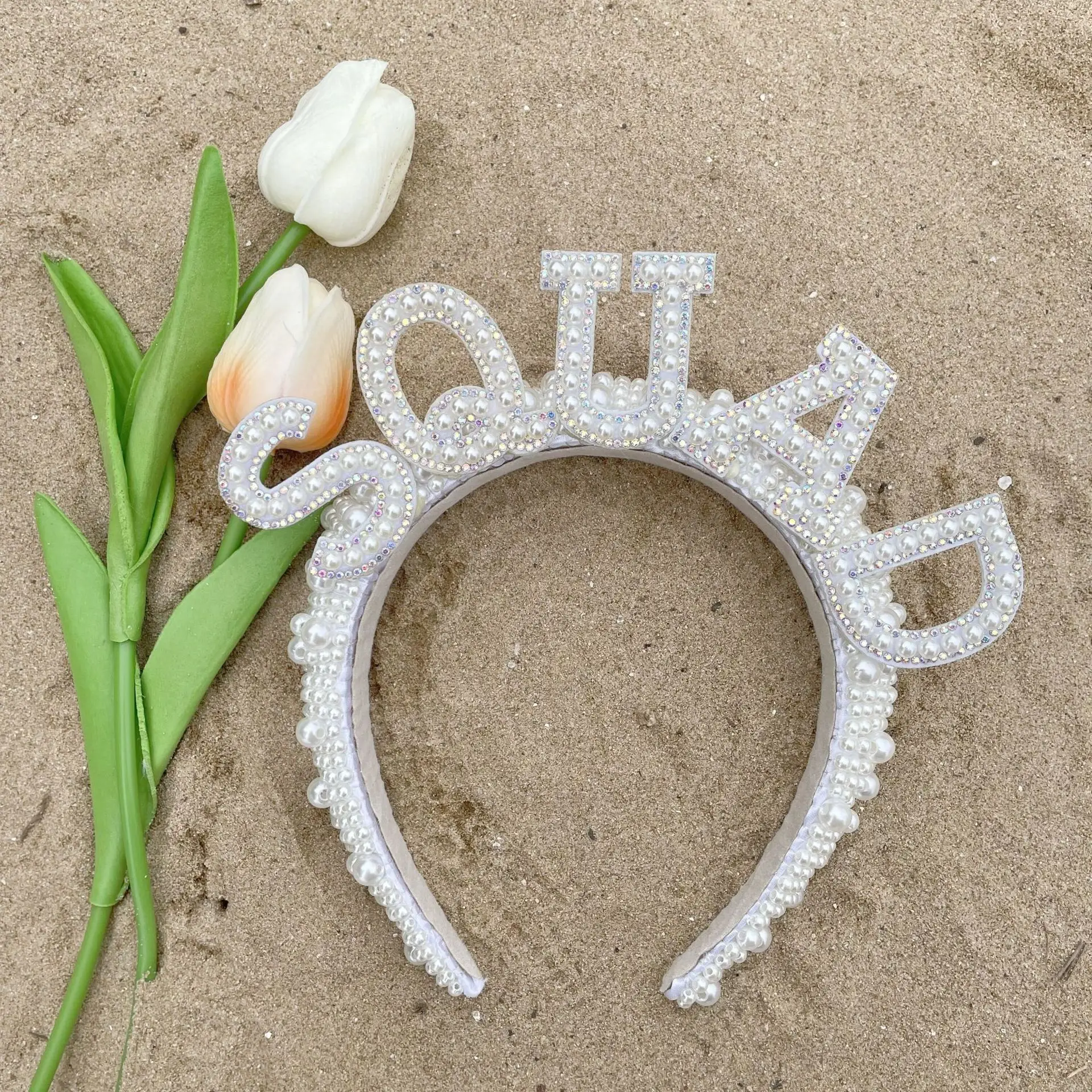 Оголовье невесты с жемчугом на заказ, повязка на голову невесты для девичника, повязка на голову невесты с жемчугом, головной убор невесты