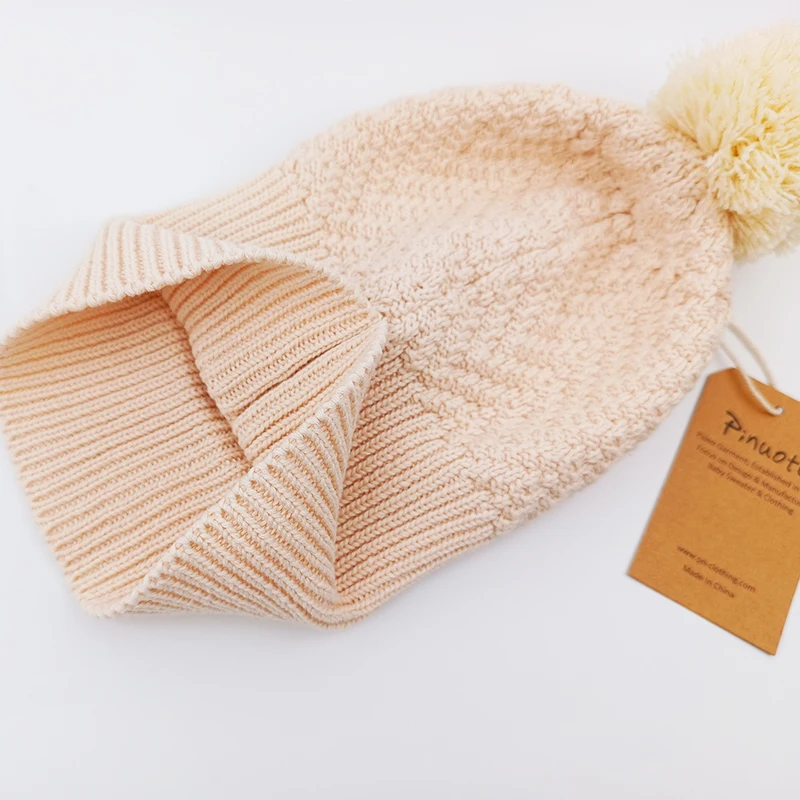 Pinuotu Baby Knitted Beanie Warm Kids Toddler Knitwear Pure Cotton Newborn Baby Neutral Winter Hats Soft Pom Crochet Beanies