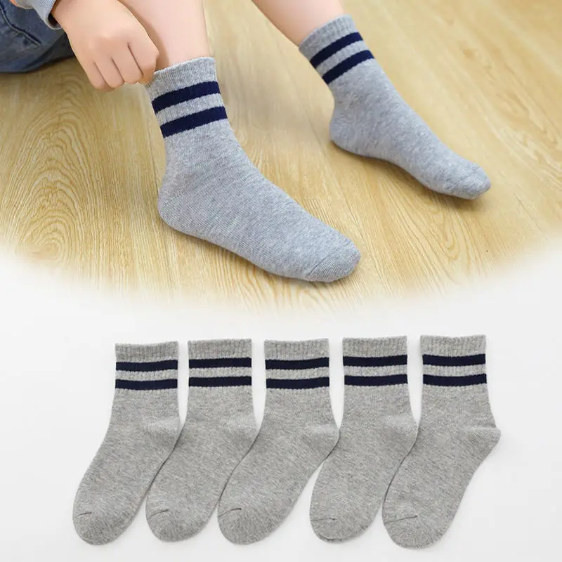 Jingwen OEM Calcetines Escolares Para Ninos Girls Black White Cotton Stripe Kids Socks For School