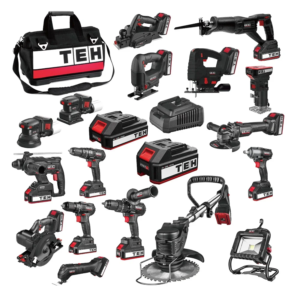 TEH Cordless Tool Combo Kit Li-ion Battery Powered Tools Combo Set Cordless Brushless Drills Set