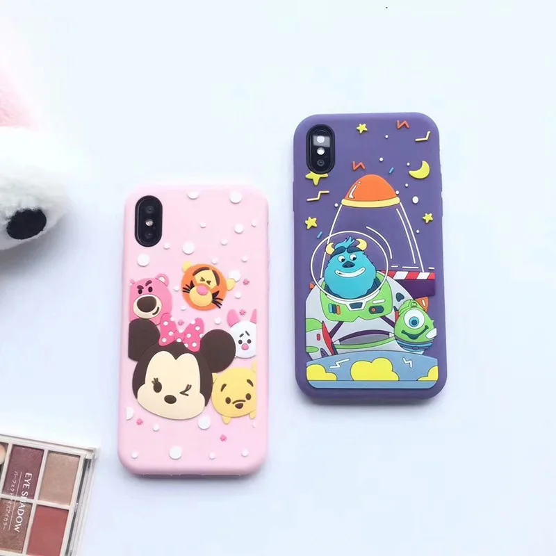 Cute cartoon purple pink 3D silicone phone case soft phone protection case silicone phone cover