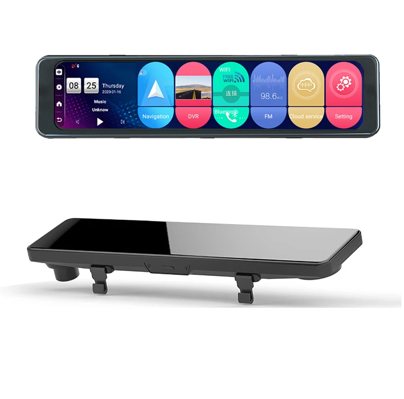 12 inch stream rearview mirror dash cam 4G network gps navigation adas front and rear dual camera driving recorder car black box