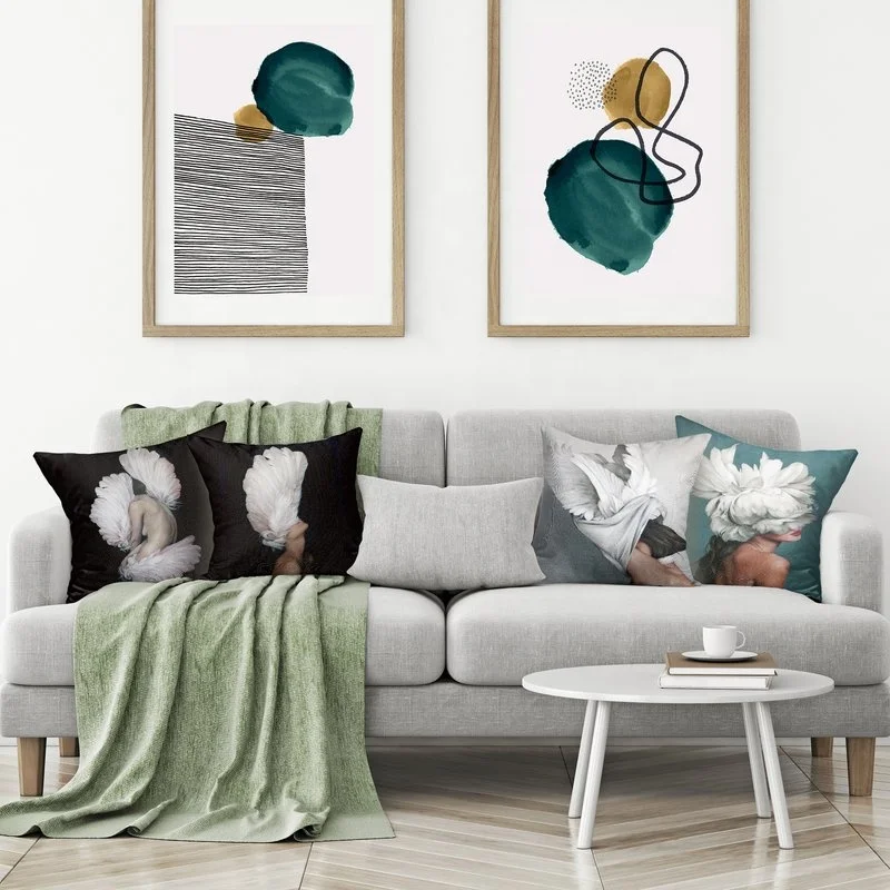 Modern Art Beautiful Body Swan Wings Feather Ballerina Girls Decorative Pillow Cover for Sofa