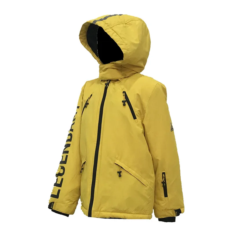 Custom high quality winter youth ski jacke black lining with detachable hood waterproof windproof kid ski jacket outdoor for boy