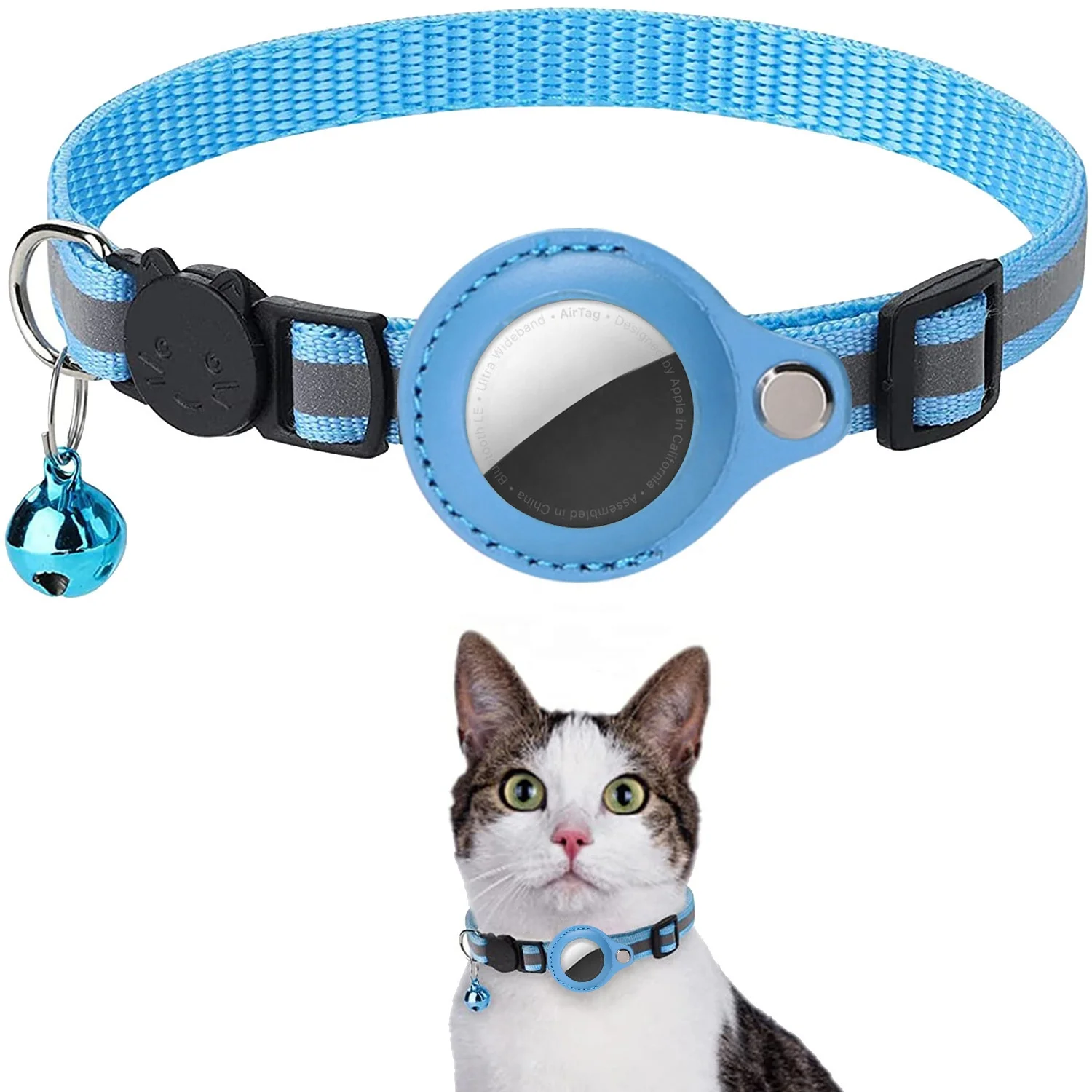 For Airtag Case Cat Collar With Bell Reflective Nylon Collar Anti-lost Tracker Airtag Holder designer dog collar for cats