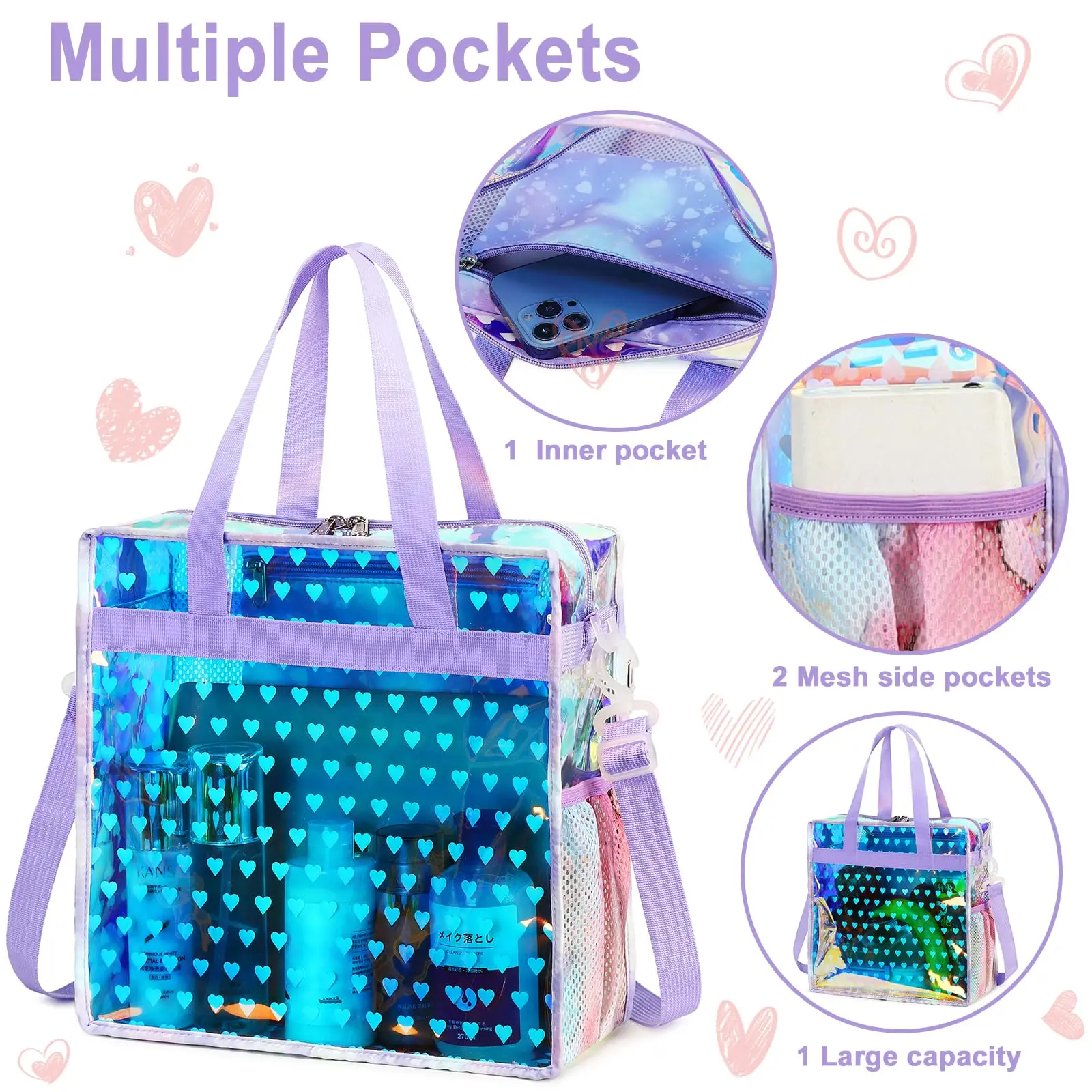 Clear Iridescent Reusable  Plastic PVC Gift Wrap Tote holographic Bag Halloween Bags Holographic Small Gift Bag