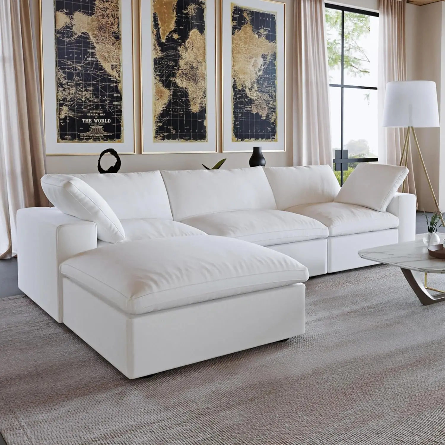 Modern home design living room furniture sectional sofas set luxury cloud couch white linen fabric american luxe modular sofa