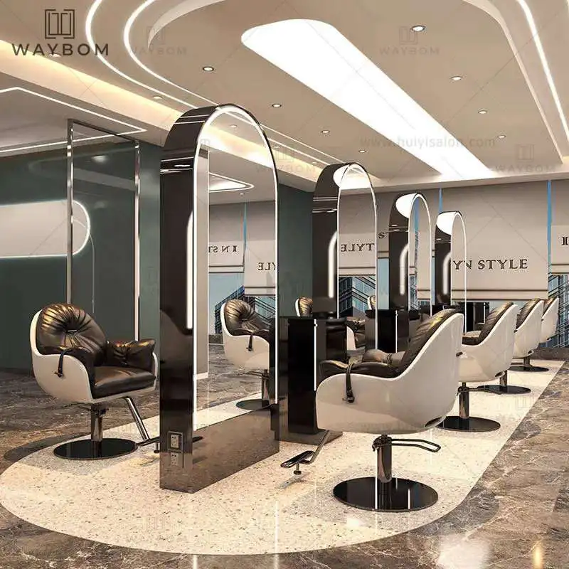 pink metal hair salon mirror station barber stations furniture large mirror salon stylish  led mirror for beauty salon