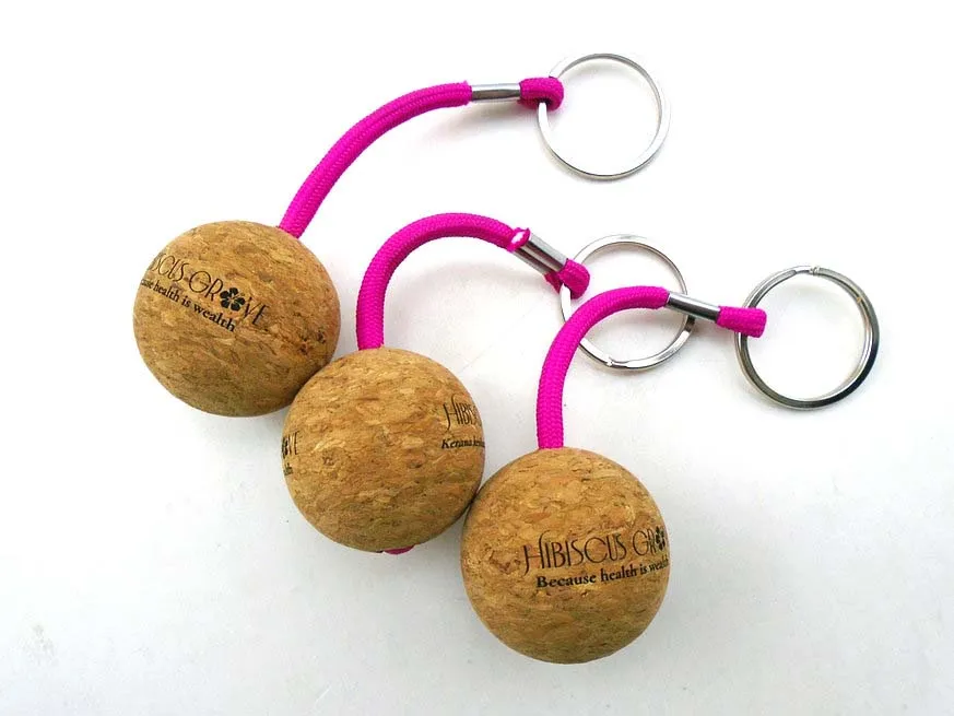 China  logo 50mm 35mm round 3d ball key ring with cork ball key chain float cork wood keychain cork keychain