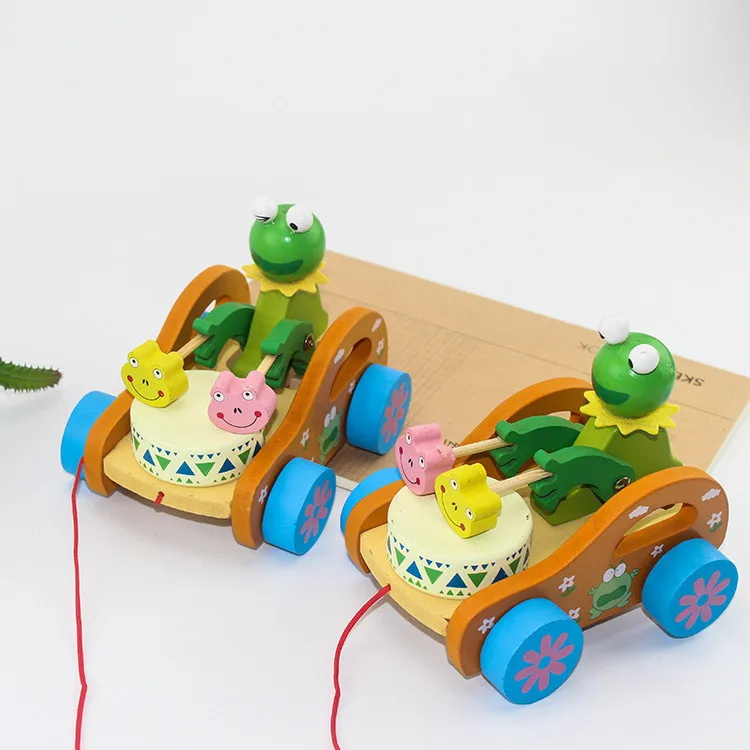 Wholesale Eco-freindly Pull Toy Car Wooden Early Educational Toddler Walking Learning Wooden Toy Car
