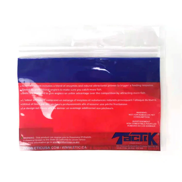Clear zipper plastic  mini three side sealing fish bait packaging bag in customized